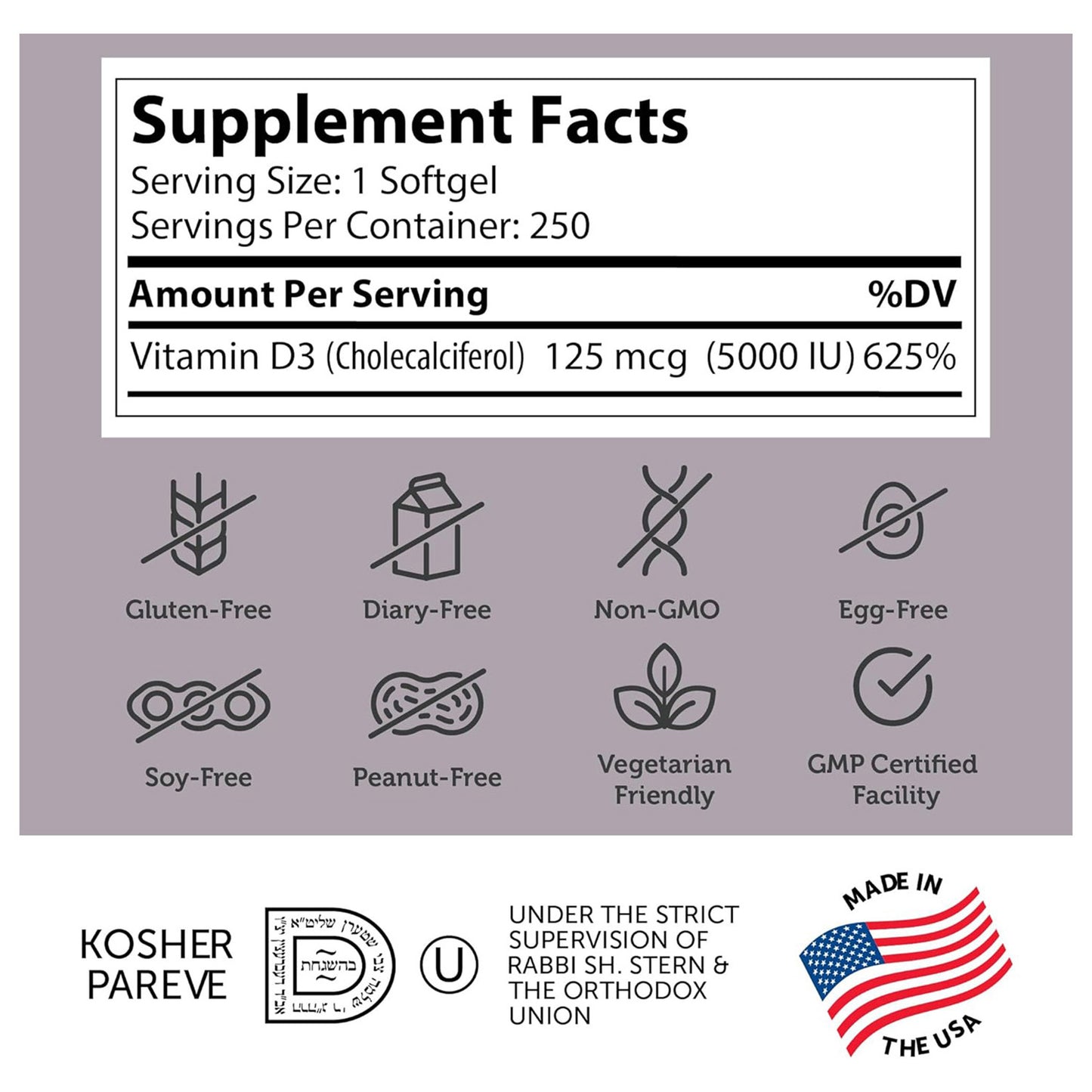 Vitamin D3 5000 IU (250) Softgels
