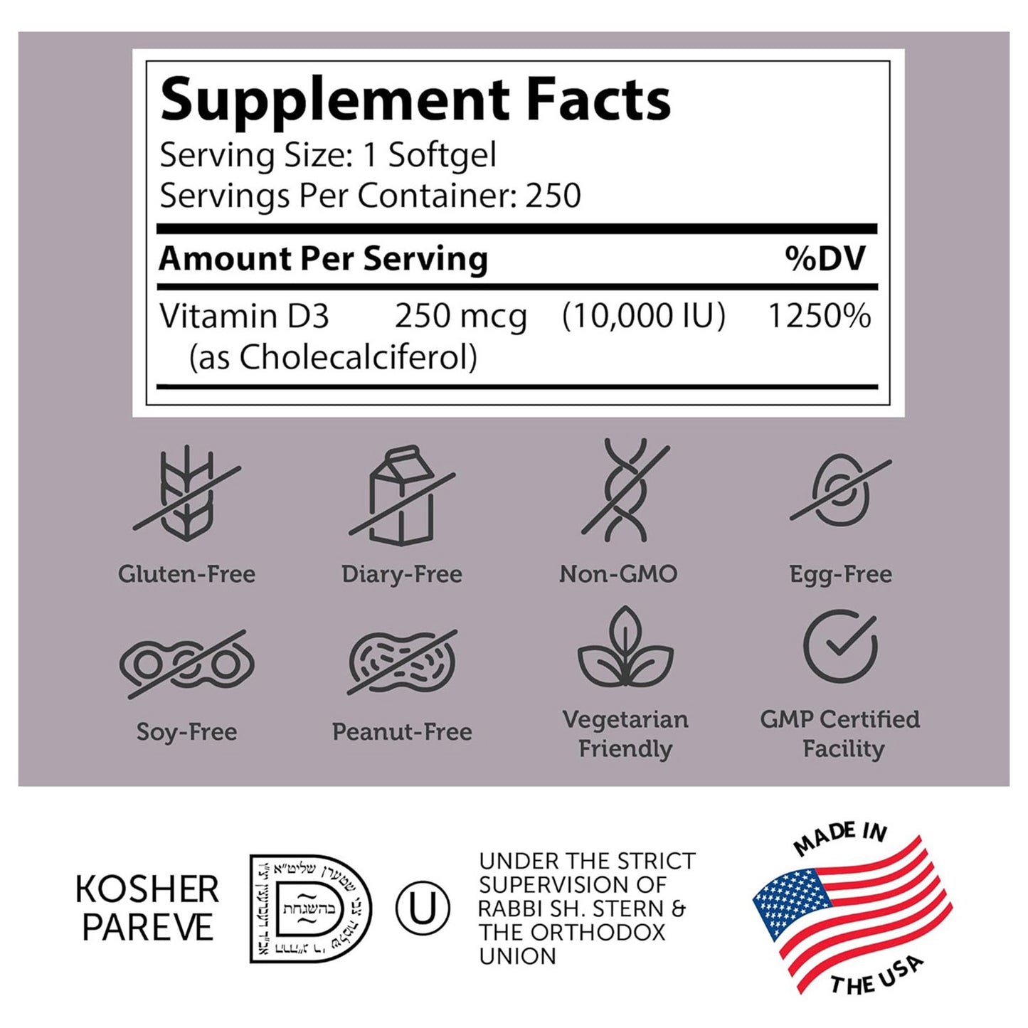 Vitamin D3 10,000 IU (250) Softgels