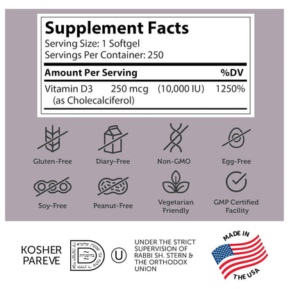 Vitamin D3 10,000 IU (250) Softgels