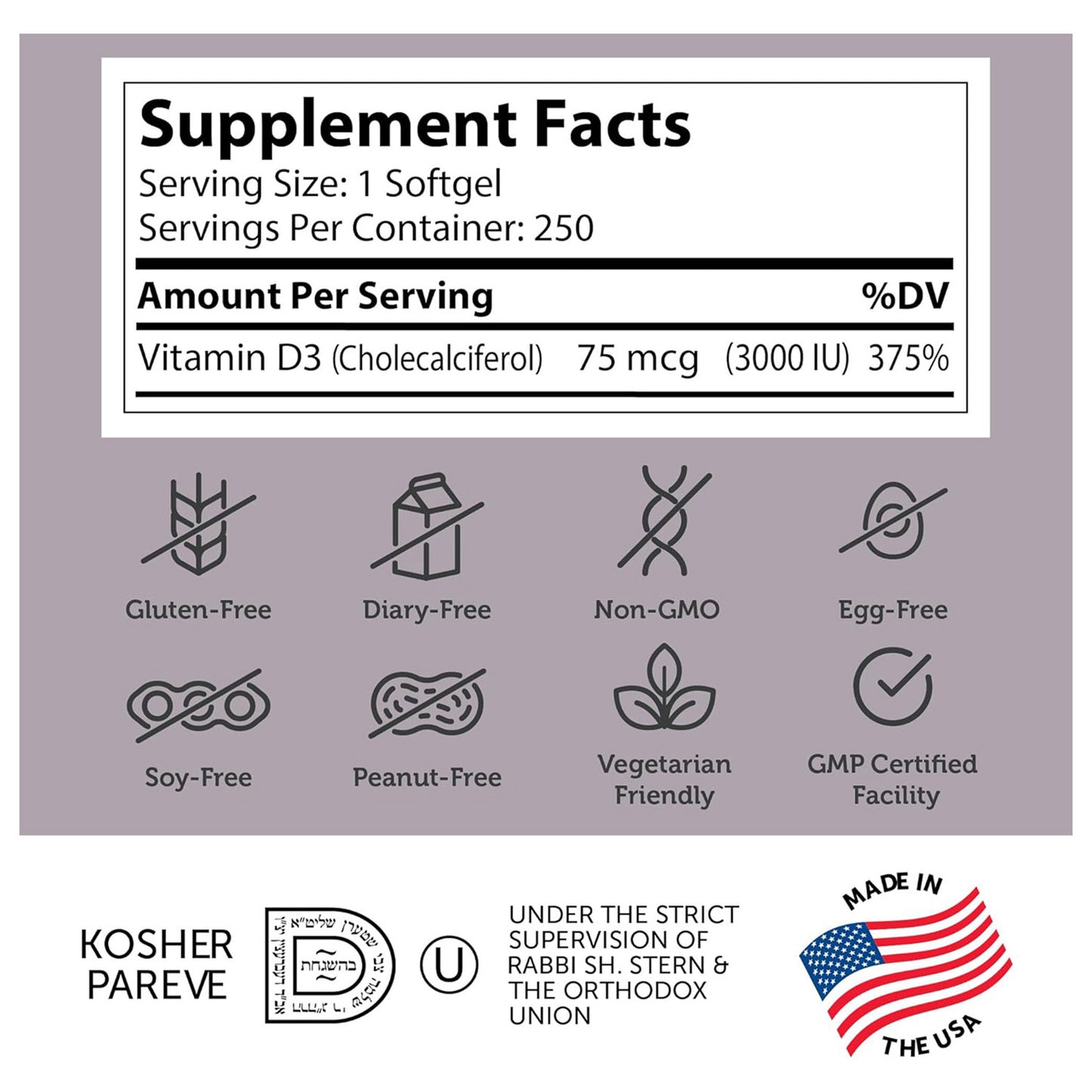 Vitamin D3 3000 IU (250) Softgels