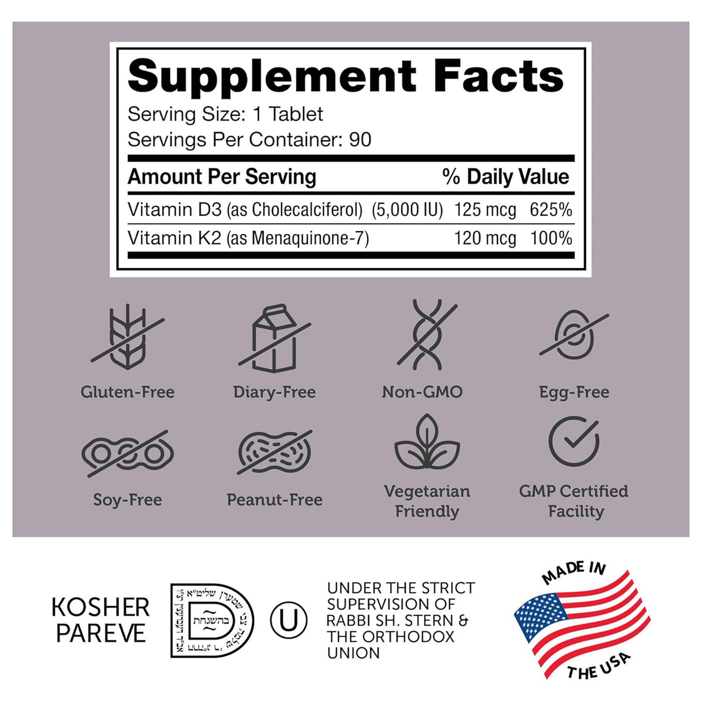 Vitamin D3 & K2 (90) Chewable Tablets