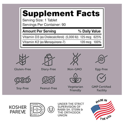 Vitamin D3 & K2 (90) Chewable Tablets