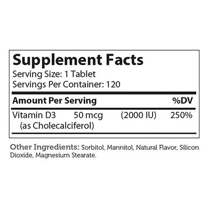 Vitamin D3 2000 IU (120) Chewable Tablets